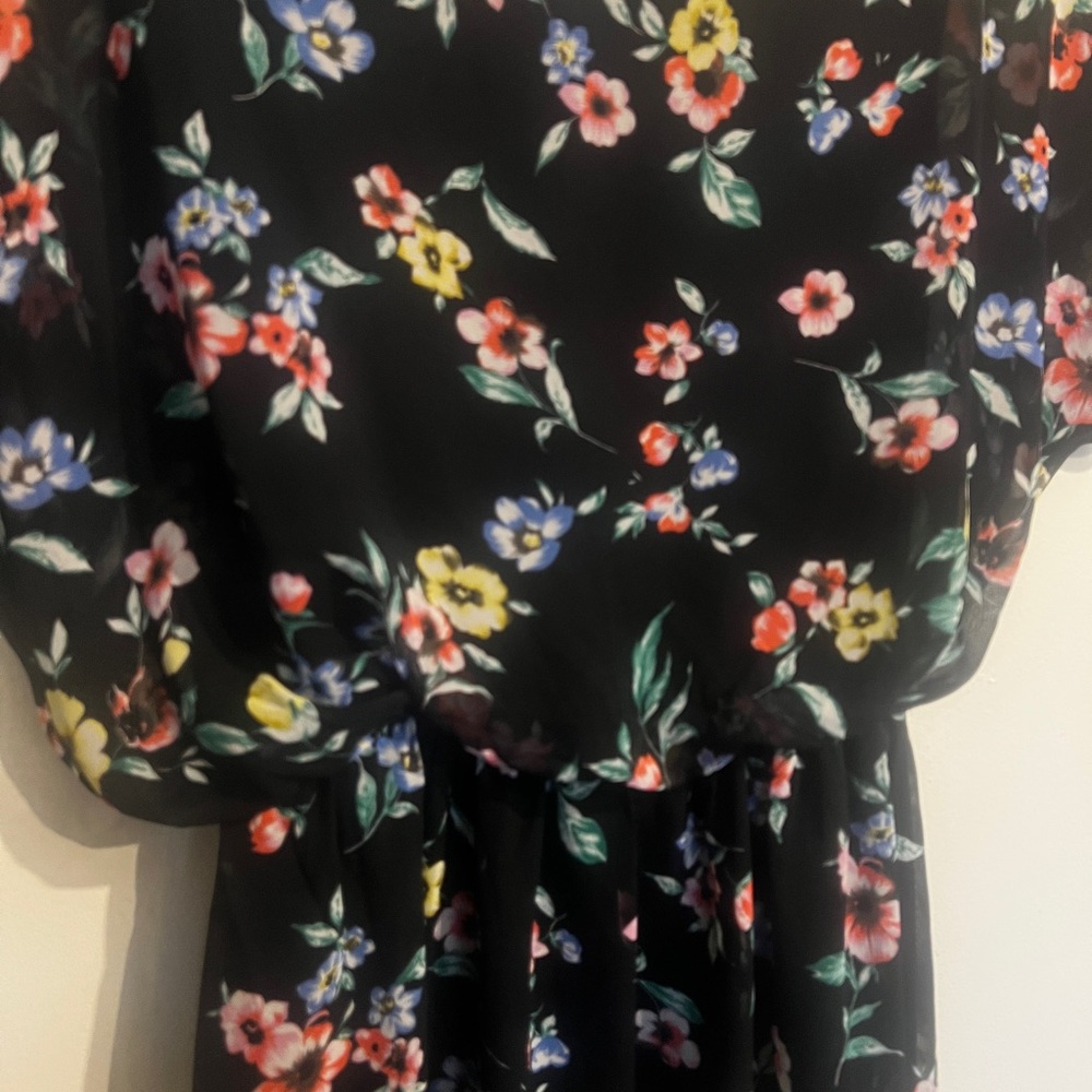 Lush Black Floral Mini Dress with Open Back - Picture 6 of 7